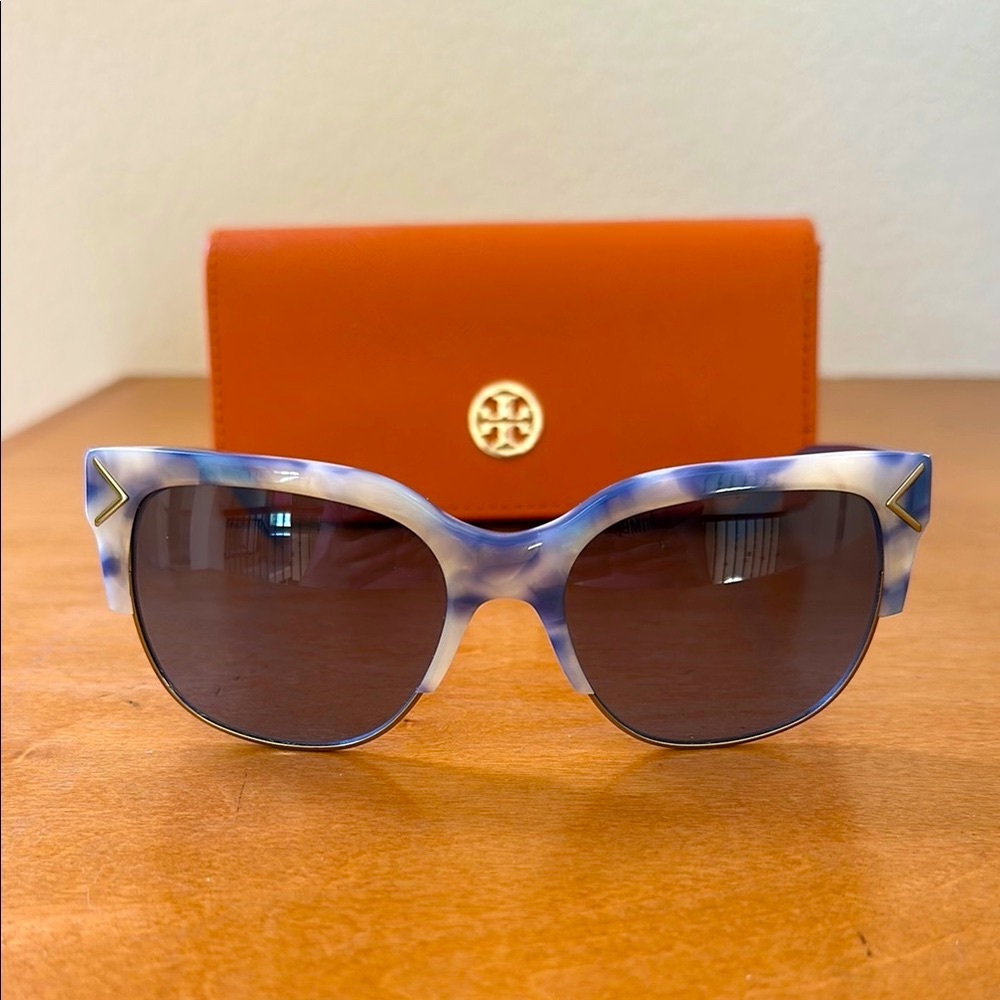 Tory Burch Blue and White Oversized Sunglasses